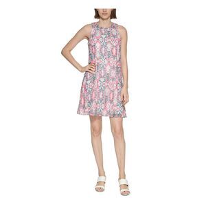 CALVIN KLEIN Womens White Sleeveless Round Neck Above The Knee Shift Dress 4